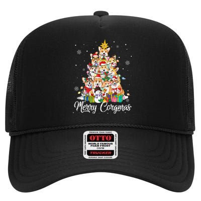 Merry Corgmas Corgi Christmas Tree Lights Santa Dog Lover  High Crown Mesh Back Trucker Hat