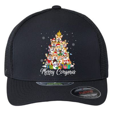 Merry Corgmas Corgi Christmas Tree Lights Santa Dog Lover  Flexfit Unipanel Trucker Cap