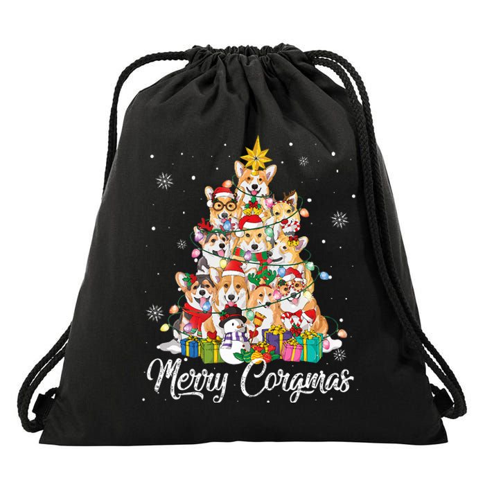 Merry Corgmas Corgi Christmas Tree Lights Santa Dog Lover  Drawstring Bag