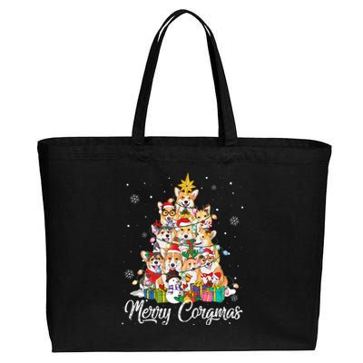 Merry Corgmas Corgi Christmas Tree Lights Santa Dog Lover  Cotton Canvas Jumbo Tote