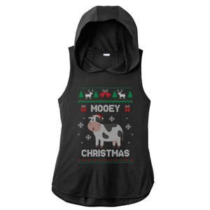 Mooey Christmas Cow Santa Claus Hat Ugly Christmas Sweater Ladies PosiCharge Tri-Blend Wicking Draft Hoodie Tank