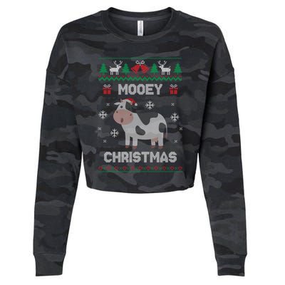 Mooey Christmas Cow Santa Claus Hat Ugly Christmas Sweater Cropped Pullover Crew