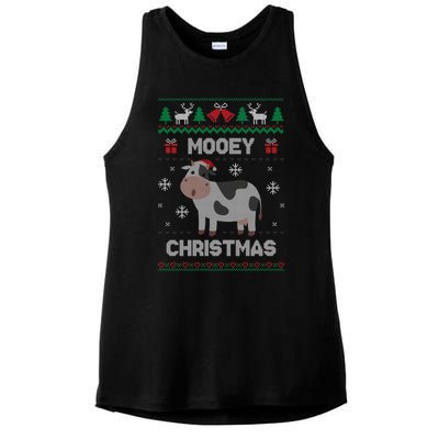 Mooey Christmas Cow Santa Claus Hat Ugly Christmas Sweater Ladies PosiCharge Tri-Blend Wicking Tank