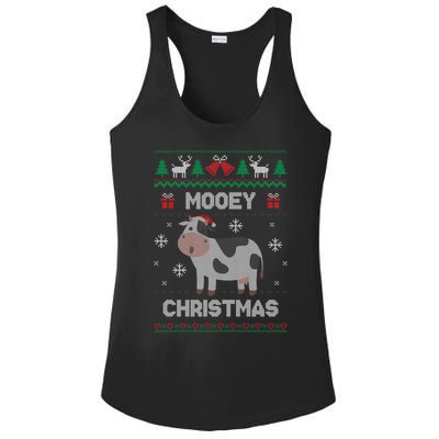 Mooey Christmas Cow Santa Claus Hat Ugly Christmas Sweater Ladies PosiCharge Competitor Racerback Tank