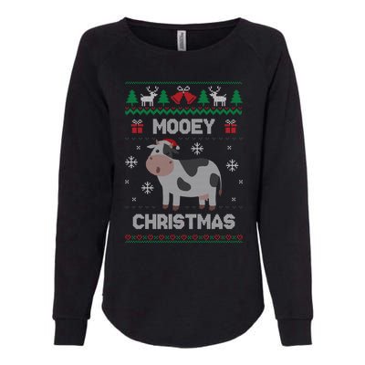 Mooey Christmas Cow Santa Claus Hat Ugly Christmas Sweater Womens California Wash Sweatshirt