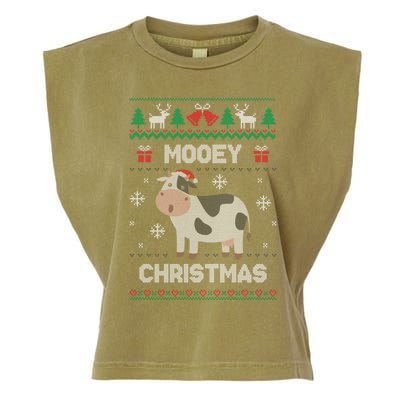 Mooey Christmas Cow Santa Claus Hat Ugly Christmas Sweater Garment-Dyed Women's Muscle Tee