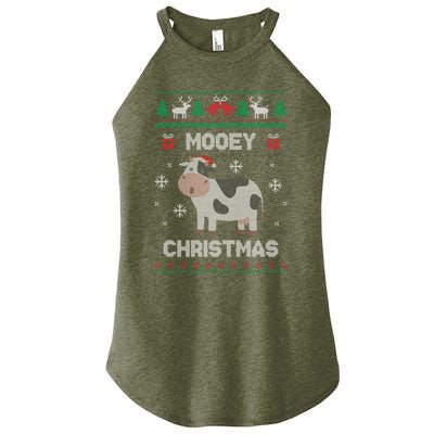 Mooey Christmas Cow Santa Claus Hat Ugly Christmas Sweater Women's Perfect Tri Rocker Tank