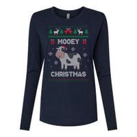 Mooey Christmas Cow Santa Claus Hat Ugly Christmas Sweater Womens Cotton Relaxed Long Sleeve T-Shirt