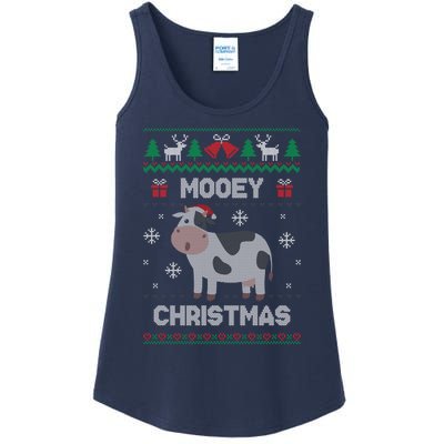 Mooey Christmas Cow Santa Claus Hat Ugly Christmas Sweater Ladies Essential Tank