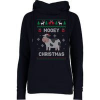 Mooey Christmas Cow Santa Claus Hat Ugly Christmas Sweater Womens Funnel Neck Pullover Hood