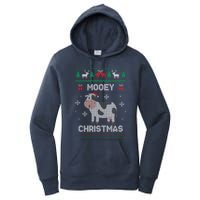 Mooey Christmas Cow Santa Claus Hat Ugly Christmas Sweater Women's Pullover Hoodie