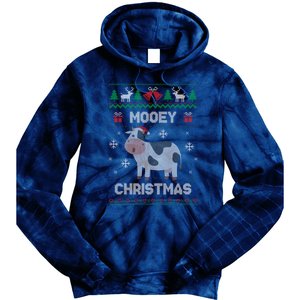 Mooey Christmas Cow Santa Claus Hat Ugly Christmas Sweater Tie Dye Hoodie