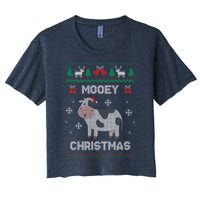 Mooey Christmas Cow Santa Claus Hat Ugly Christmas Sweater Women's Crop Top Tee