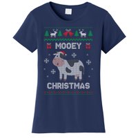 Mooey Christmas Cow Santa Claus Hat Ugly Christmas Sweater Women's T-Shirt