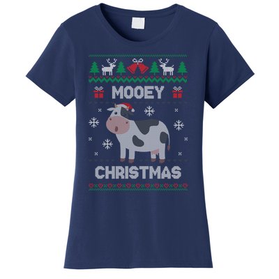 Mooey Christmas Cow Santa Claus Hat Ugly Christmas Sweater Women's T-Shirt