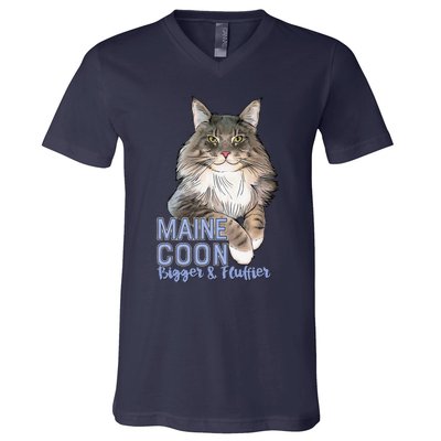 Maine Coon Cat Bigger & Fluffier Funny V-Neck T-Shirt