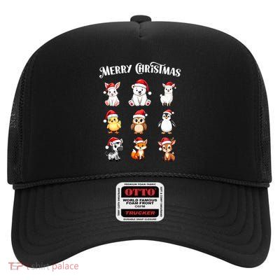Merry Christmas Cute Animals Holiday Season Critters Tank Top High Crown Mesh Back Trucker Hat