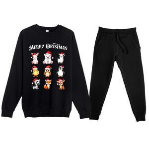 Merry Christmas Cute Animals Holiday Season Critters Tank Top Premium Crewneck Sweatsuit Set