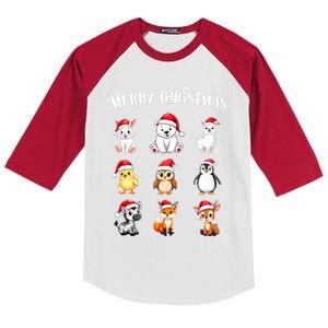 Merry Christmas Cute Animals Holiday Season Critters Tank Top Kids Colorblock Raglan Jersey