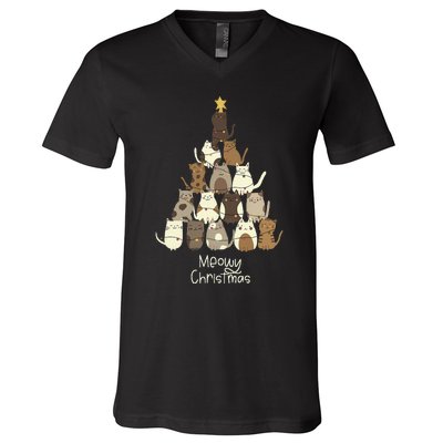 Meowy Christmas Cat Lover   V-Neck T-Shirt