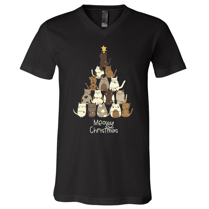 Meowy Christmas Cat Lover   V-Neck T-Shirt