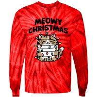 Meowy Christmas Christmas Cats Cat Lover Tie-Dye Long Sleeve Shirt