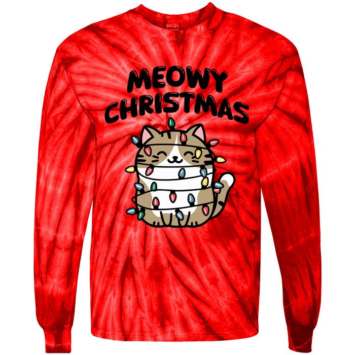 Meowy Christmas Christmas Cats Cat Lover Tie-Dye Long Sleeve Shirt