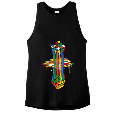 Melting Cube Colorful Awesome Graphic Funny Retro Gift Ladies PosiCharge Tri-Blend Wicking Tank