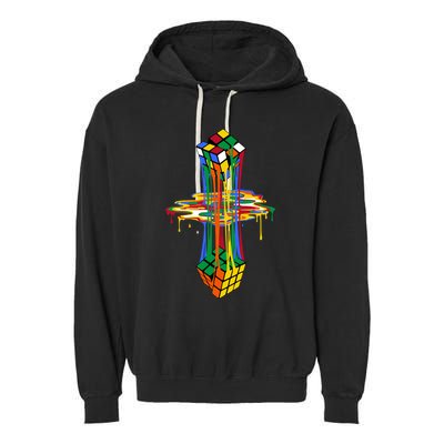 Melting Cube Colorful Awesome Graphic Funny Retro Gift Garment-Dyed Fleece Hoodie