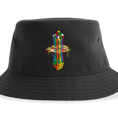 Melting Cube Colorful Awesome Graphic Funny Retro Gift Sustainable Bucket Hat