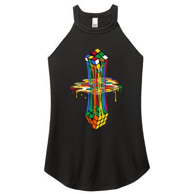 Melting Cube Colorful Awesome Graphic Funny Retro Gift Women's Perfect Tri Rocker Tank