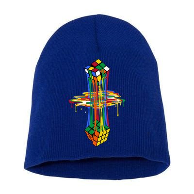 Melting Cube Colorful Awesome Graphic Funny Retro Gift Short Acrylic Beanie