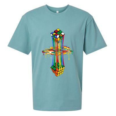 Melting Cube Colorful Awesome Graphic Funny Retro Gift Sueded Cloud Jersey T-Shirt