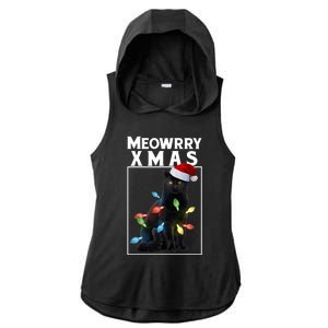 Meowy Christmas Cat With Lights And Santa Hat Ladies PosiCharge Tri-Blend Wicking Draft Hoodie Tank