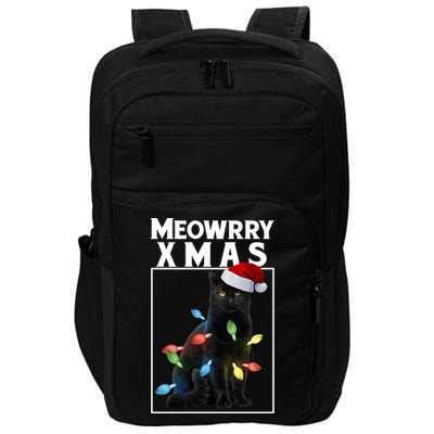 Meowy Christmas Cat With Lights And Santa Hat Impact Tech Backpack