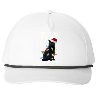 Meowy Christmas Cat With Lights And Santa Hat Snapback Five-Panel Rope Hat