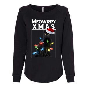 Meowy Christmas Cat With Lights And Santa Hat Womens California Wash Sweatshirt