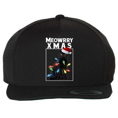 Meowy Christmas Cat With Lights And Santa Hat Wool Snapback Cap