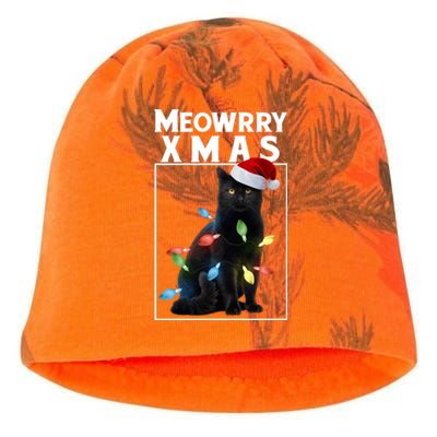 Meowy Christmas Cat With Lights And Santa Hat Kati - Camo Knit Beanie