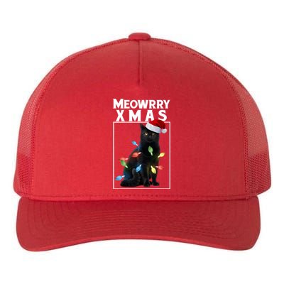 Meowy Christmas Cat With Lights And Santa Hat Yupoong Adult 5-Panel Trucker Hat