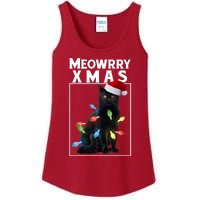 Meowy Christmas Cat With Lights And Santa Hat Ladies Essential Tank