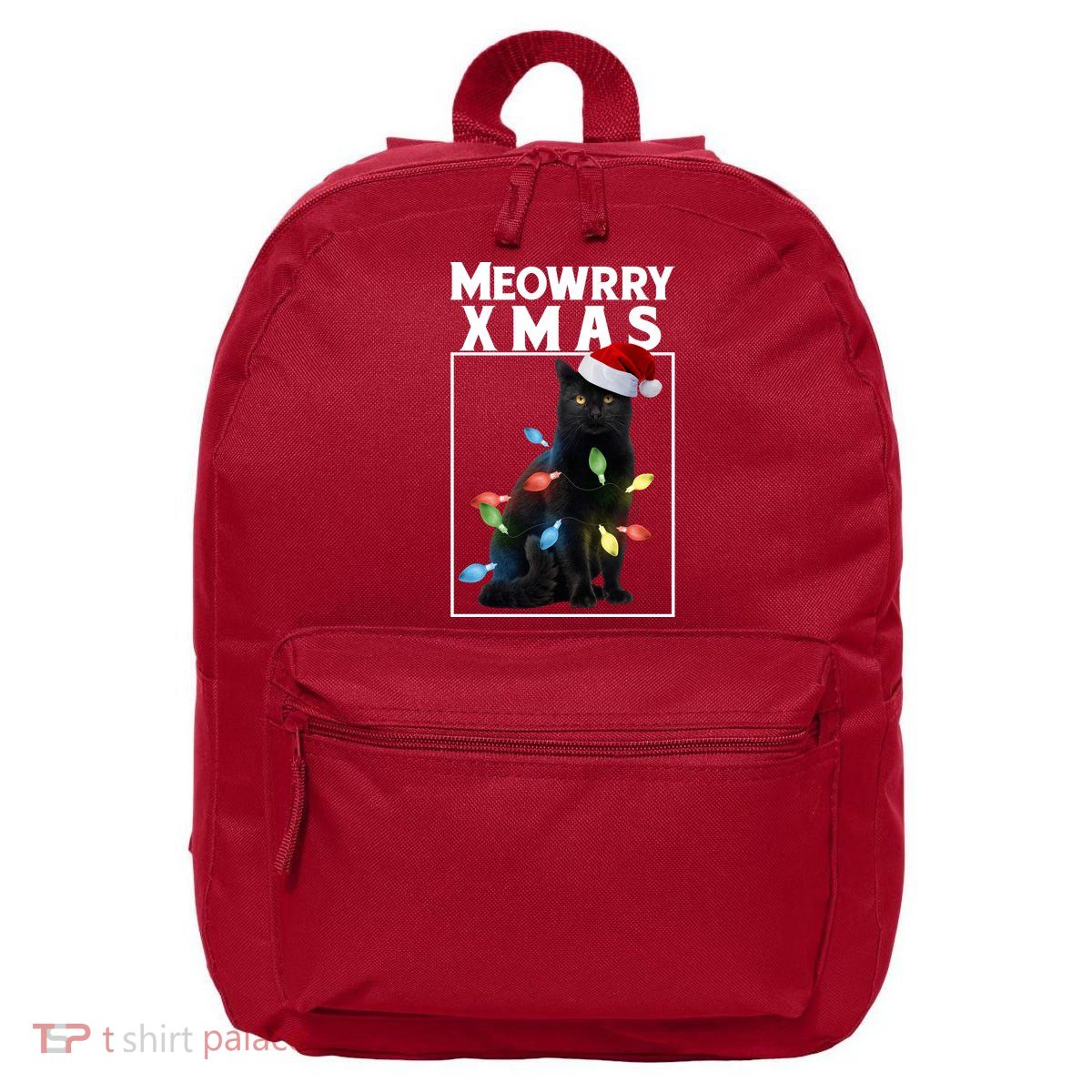 Meowy Christmas Cat With Lights And Santa Hat 16 in Basic Backpack