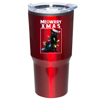 Meowy Christmas Cat With Lights And Santa Hat Tumbler