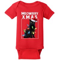 Meowy Christmas Cat With Lights And Santa Hat Baby Bodysuit