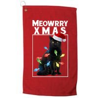 Meowy Christmas Cat With Lights And Santa Hat Golf Towel