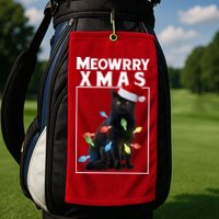 Meowy Christmas Cat With Lights And Santa Hat Golf Towel