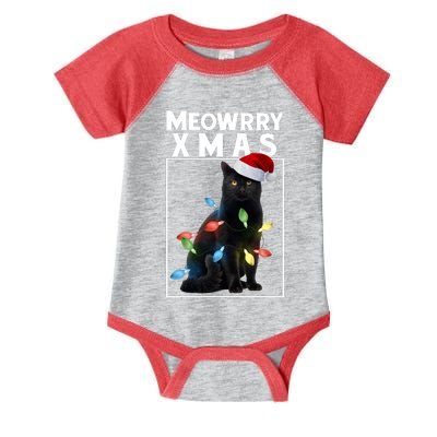 Meowy Christmas Cat With Lights And Santa Hat Infant Baby Jersey Bodysuit