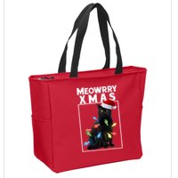 Meowy Christmas Cat With Lights And Santa Hat Zip Tote Bag