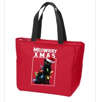 Meowy Christmas Cat With Lights And Santa Hat Zip Tote Bag