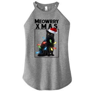 Meowy Christmas Cat With Lights And Santa Hat Women's Perfect Tri Rocker Tank